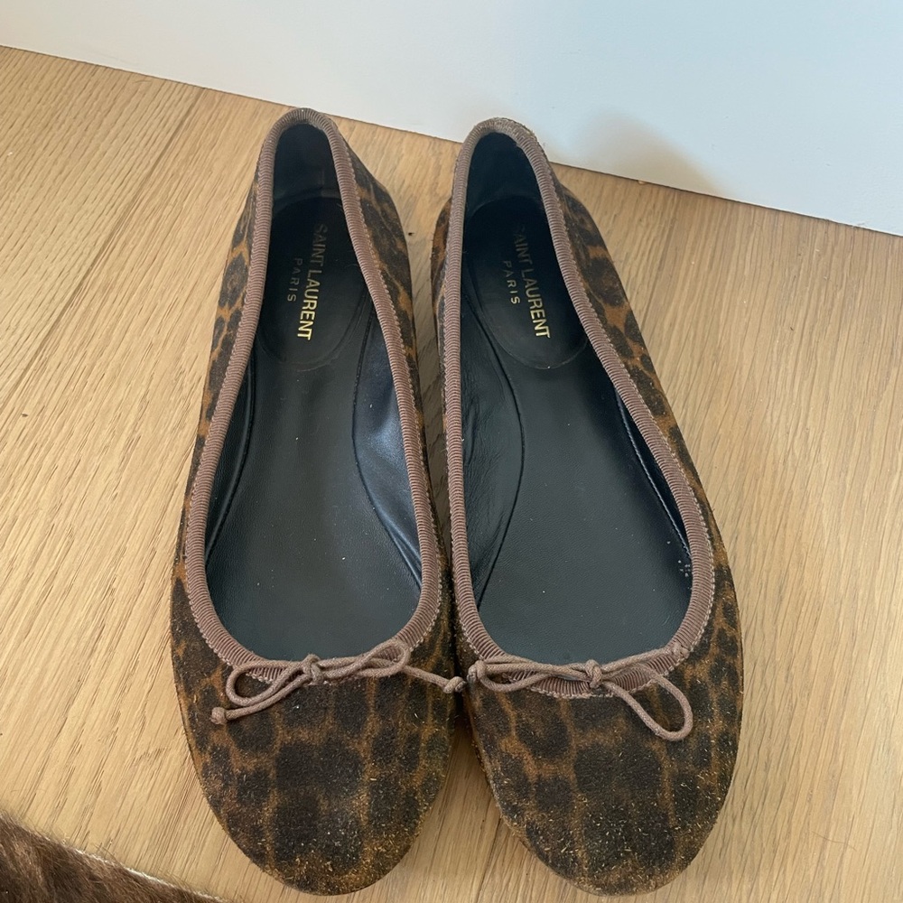 Saint Laurent suede animal /leopard print ballet flats size 8